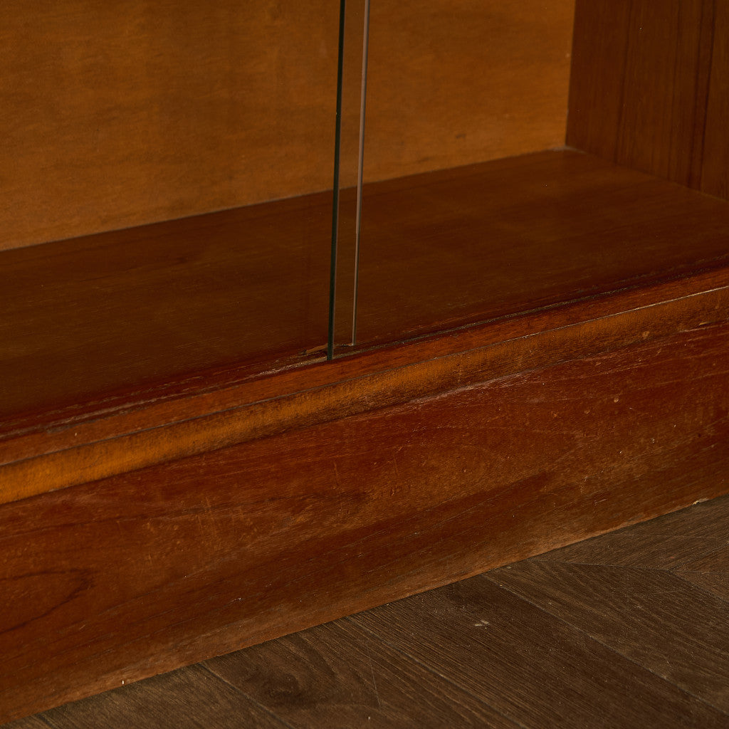 英国 ヴィンテージ ナロー ガラス ブックケース 食器棚