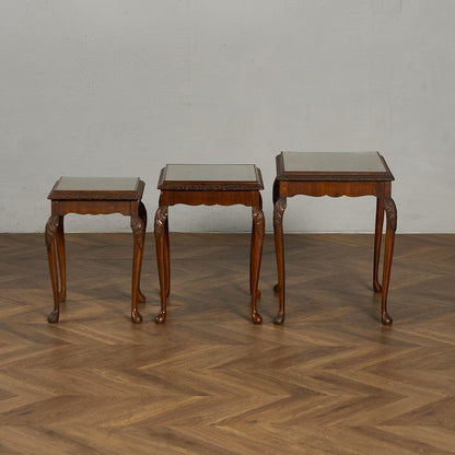 英国 クラシック ガラストップ ネストテーブル