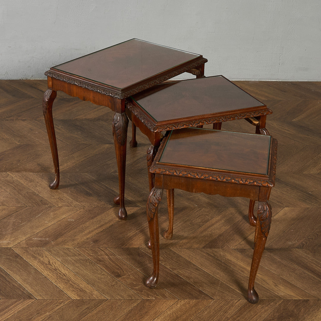 英国 クラシック ガラストップ ネストテーブル