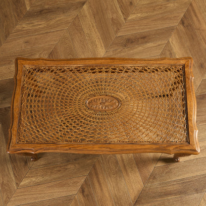 英国 クラシック ガラストップ ラタン コーヒーテーブル