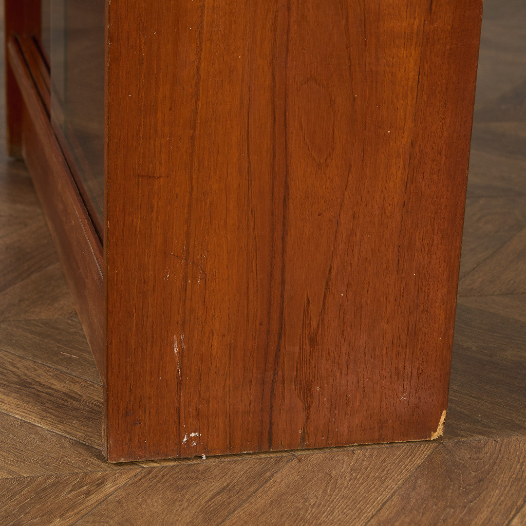 英国 ヴィンテージ ナロー ガラス ブックケース 食器棚