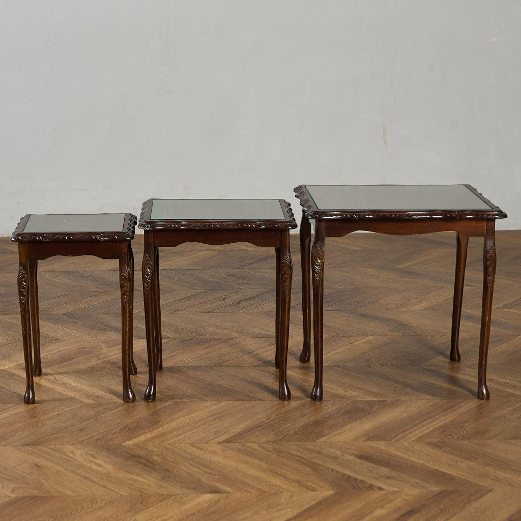 英国 クラシック ガラストップ ネストテーブル