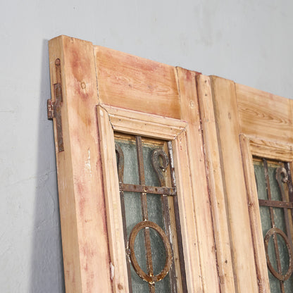 英国 アンティーク 両開き 鉄格子 ウッド ドア 2点セット