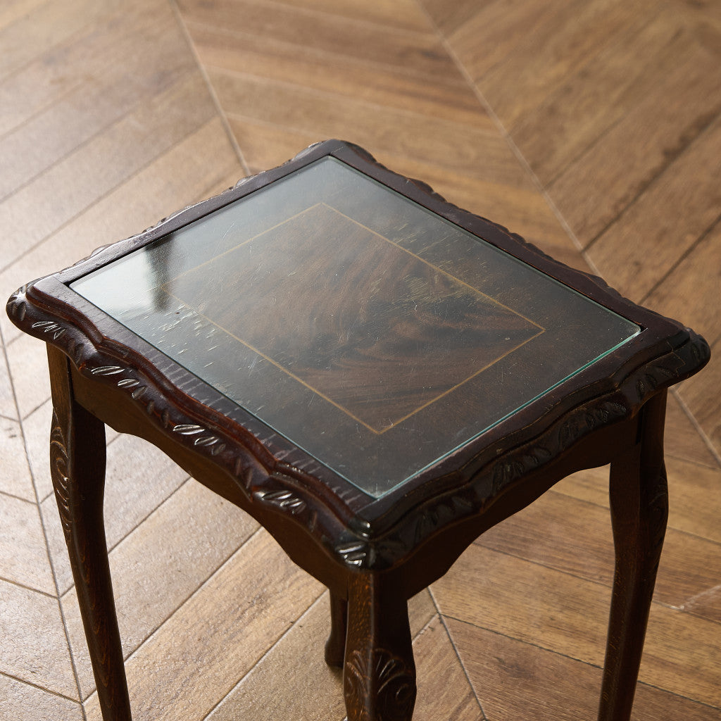 英国 クラシック ガラストップ ネストテーブル