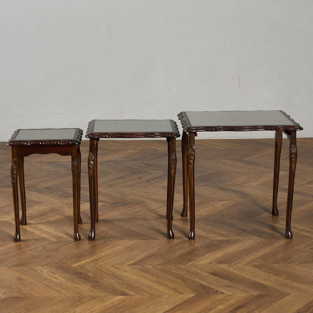 英国 クラシック ガラストップ ネストテーブル