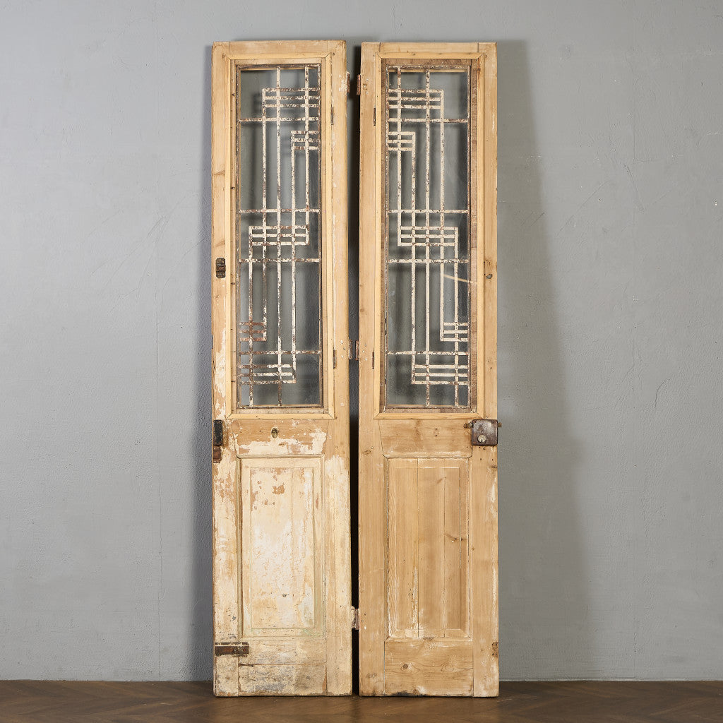 英国 アンティーク 両開き 鉄格子 ウッド ドア 2点セット