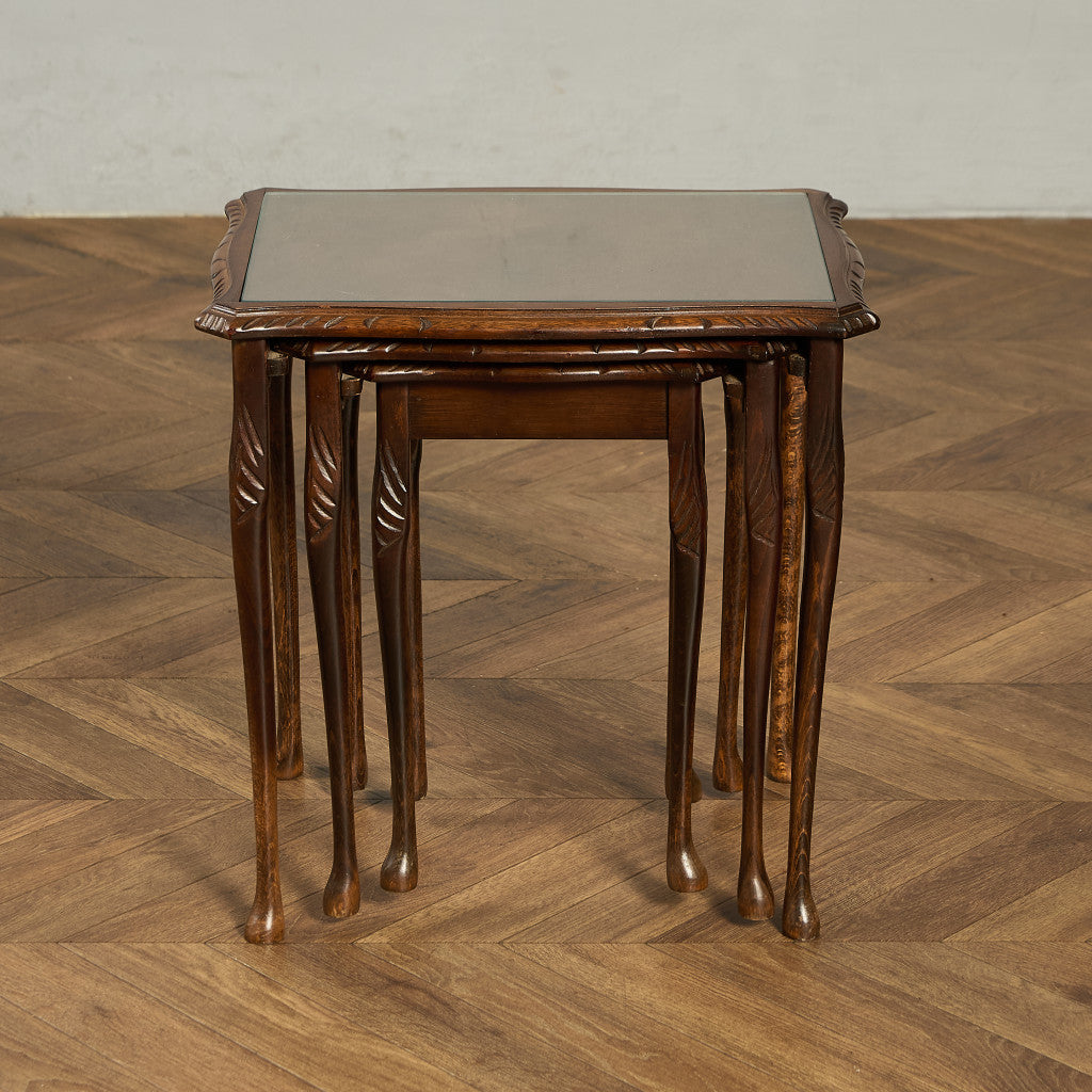 英国 クラシック ガラストップ ネストテーブル