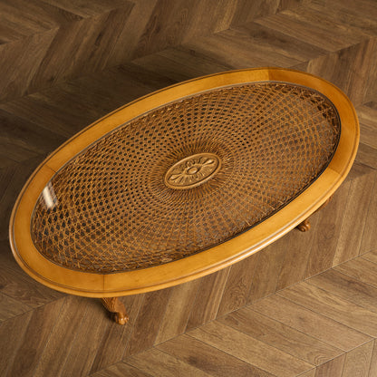 英国 クラシック ガラストップ ラタン コーヒーテーブル