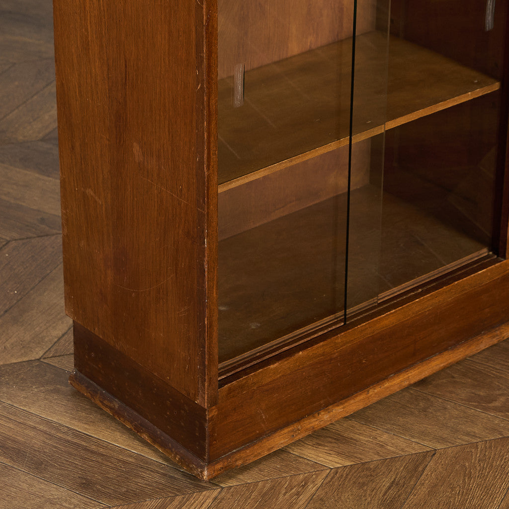 英国 ヴィンテージ ナロー ガラス ブックケース 食器棚