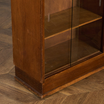 英国 ヴィンテージ ナロー ガラス ブックケース 食器棚