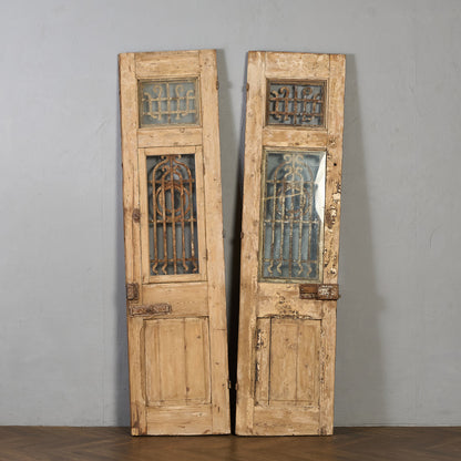 英国 アンティーク 両開き 鉄格子 ウッド ドア 2点セット