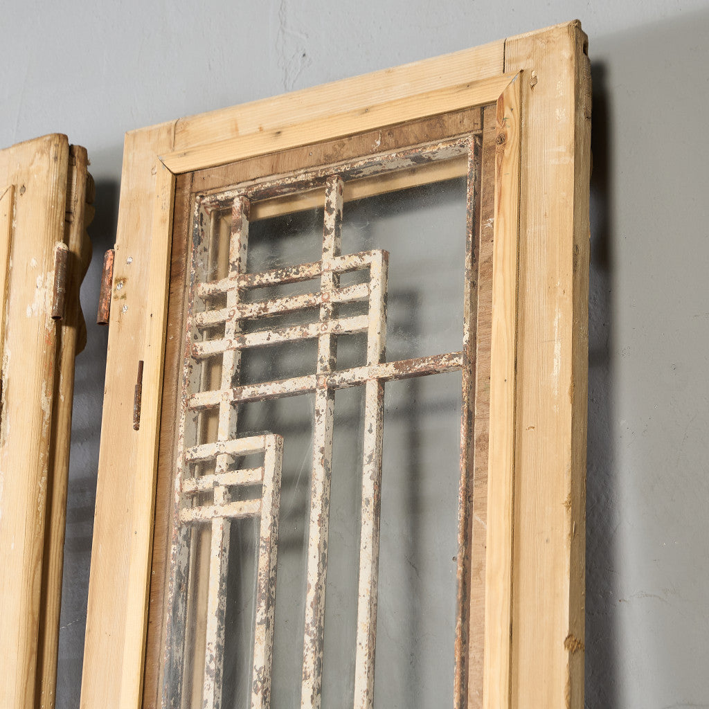 英国 アンティーク 両開き 鉄格子 ウッド ドア 2点セット