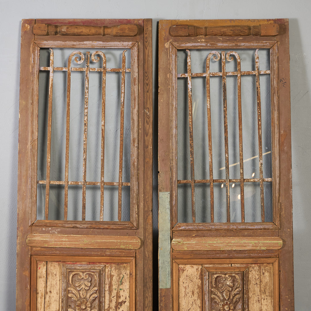 英国 アンティーク 両開き 鉄格子 ウッド ドア 2点セット