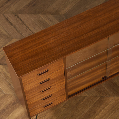 ヴィンテージ ガラスブックケース カスタム アイアン ヘアピンレッグ