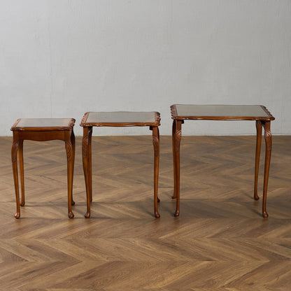 英国 クラシック ガラストップ ネストテーブル