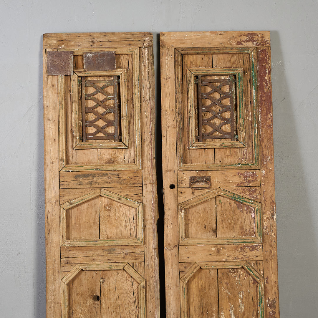 英国 アンティーク 両開き 鉄格子 ウッド ドア 2点セット