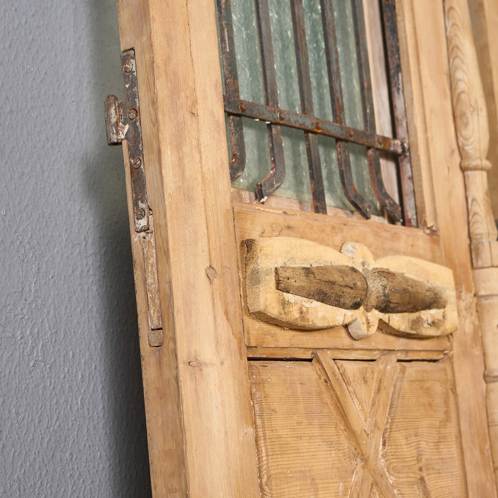 英国 アンティーク 両開き 鉄格子 ウッド ドア 2点セット