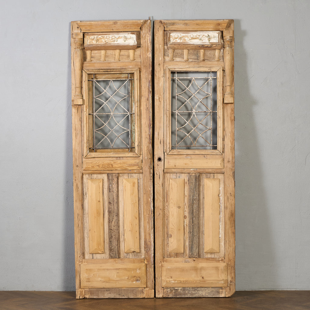 英国 アンティーク 両開き 鉄格子 ウッド ドア 2点セット