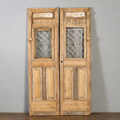 英国 アンティーク 両開き 鉄格子 ウッド ドア 2点セット