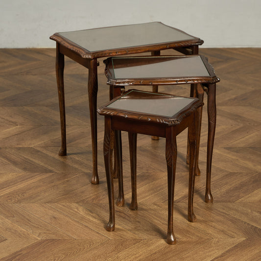 英国 クラシック ガラストップ ネストテーブル