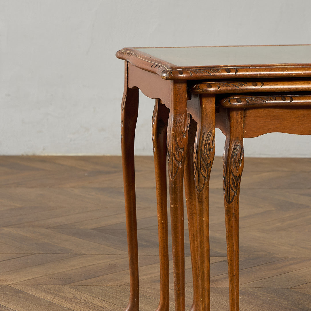 英国 クラシック ガラストップ ネストテーブル #95562