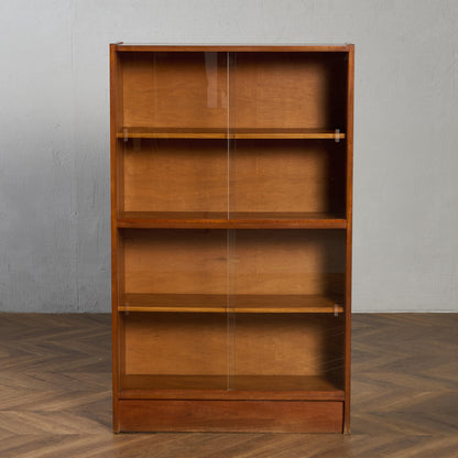 英国 ヴィンテージ ナロー ガラス ブックケース 食器棚