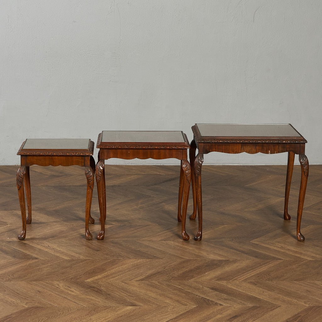 英国 クラシック ガラストップ ネストテーブル