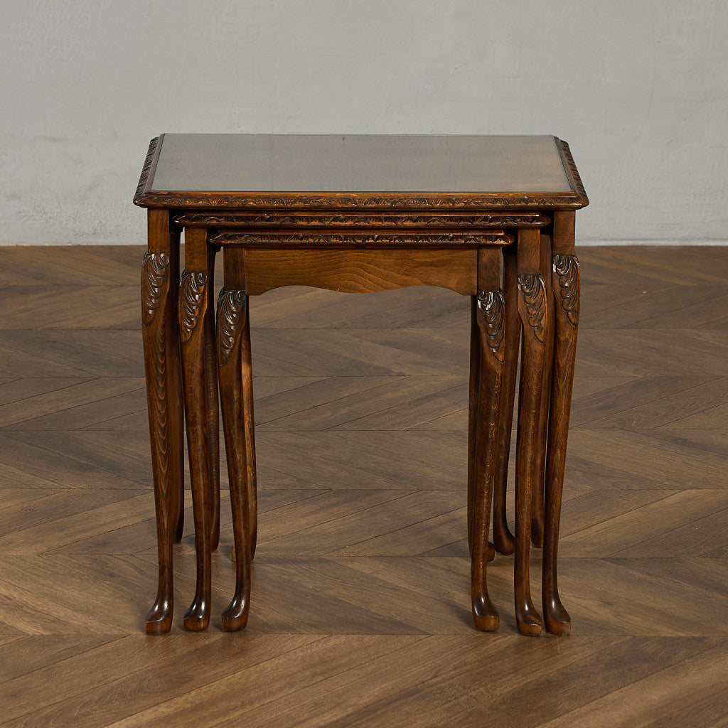 英国 クラシック ガラストップ ネストテーブル