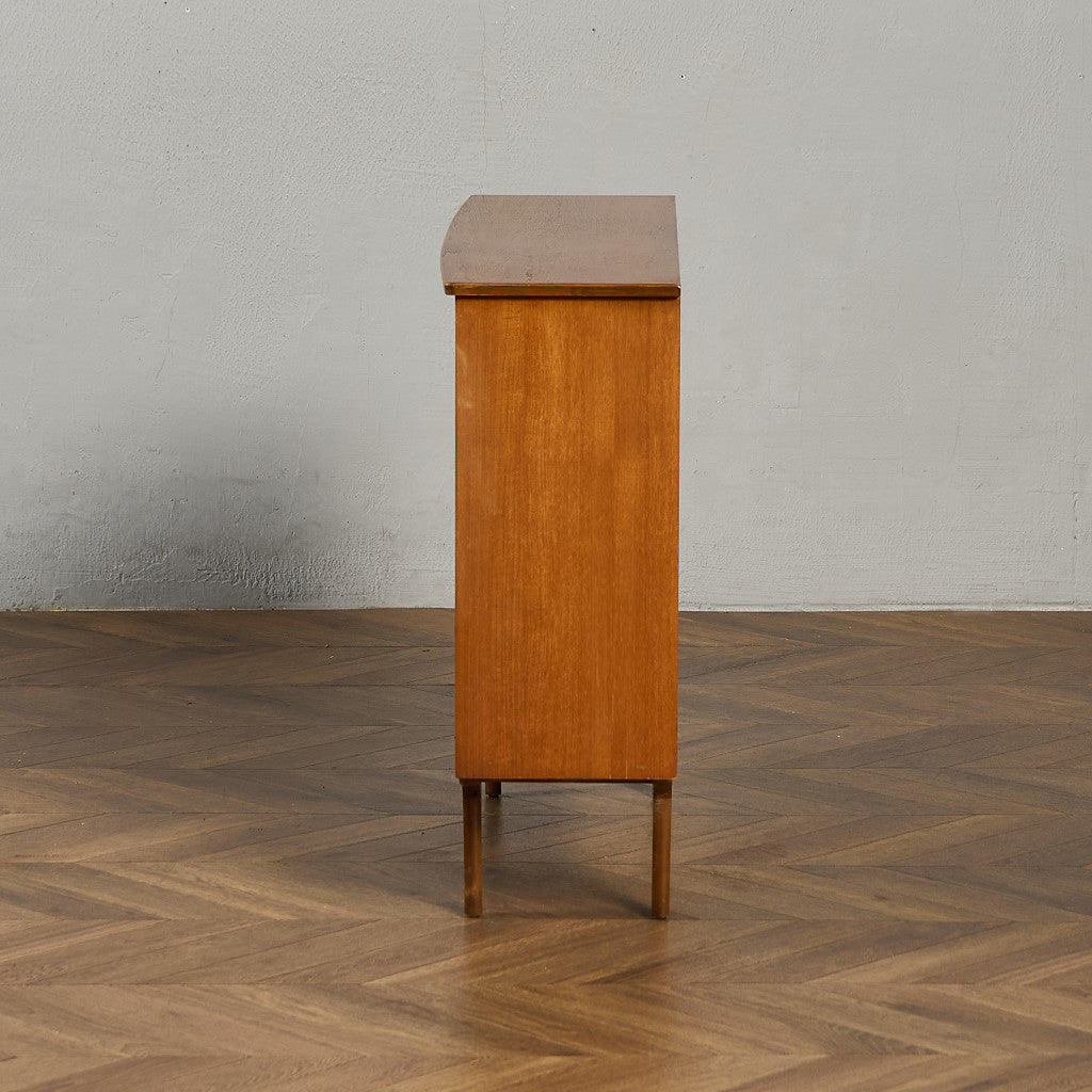 英国 ヴィンテージ ナロー ガラス ブックケース 食器棚 #97322