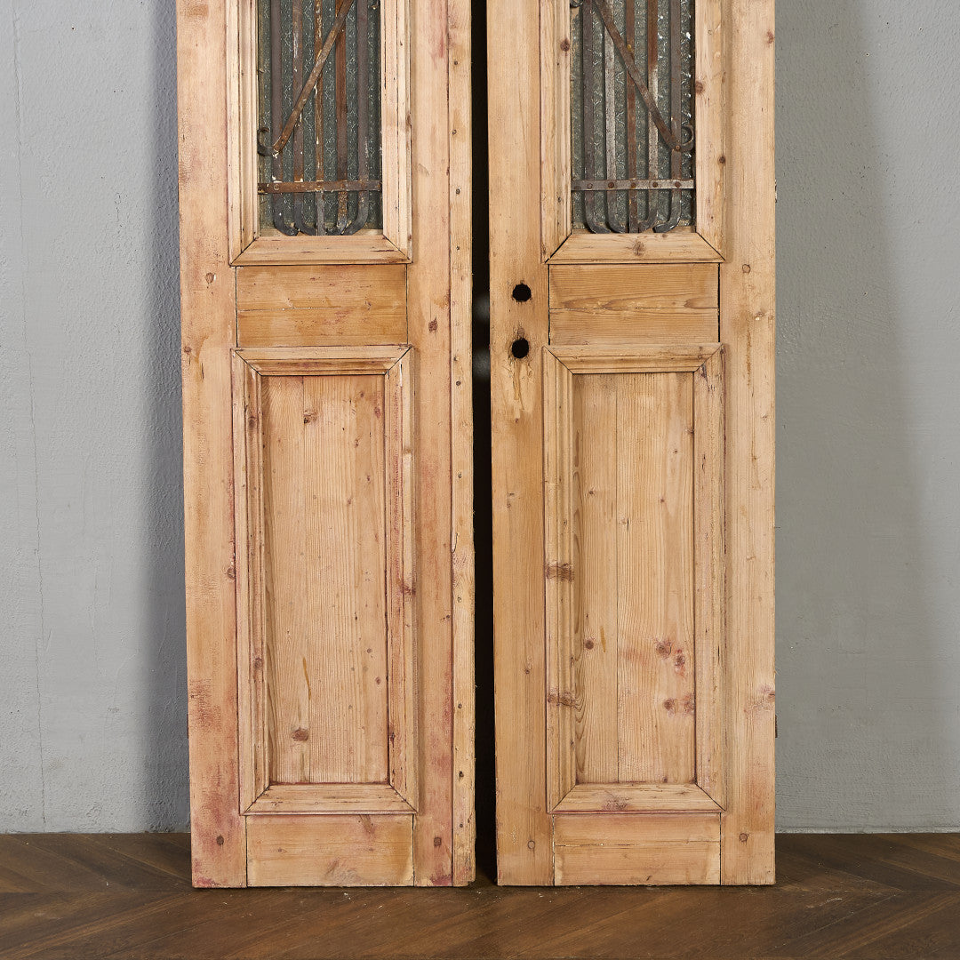 英国 アンティーク 両開き 鉄格子 ウッド ドア 2点セット