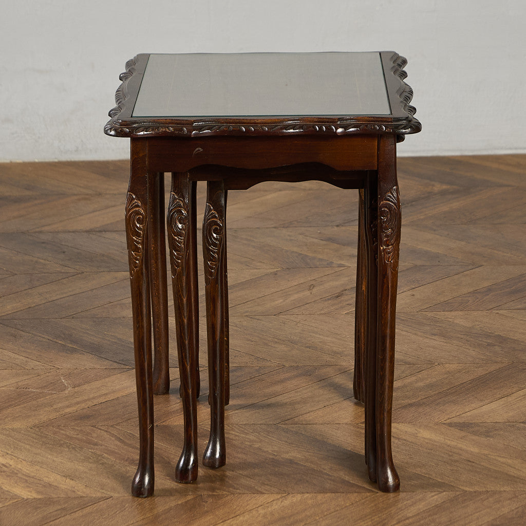 英国 クラシック ガラストップ ネストテーブル