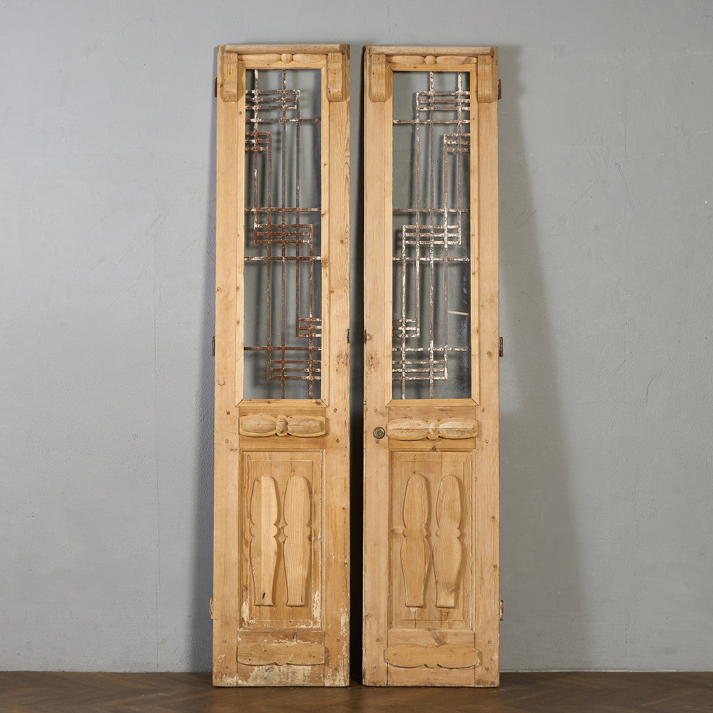 英国 アンティーク 両開き 鉄格子 ウッド ドア 2点セット