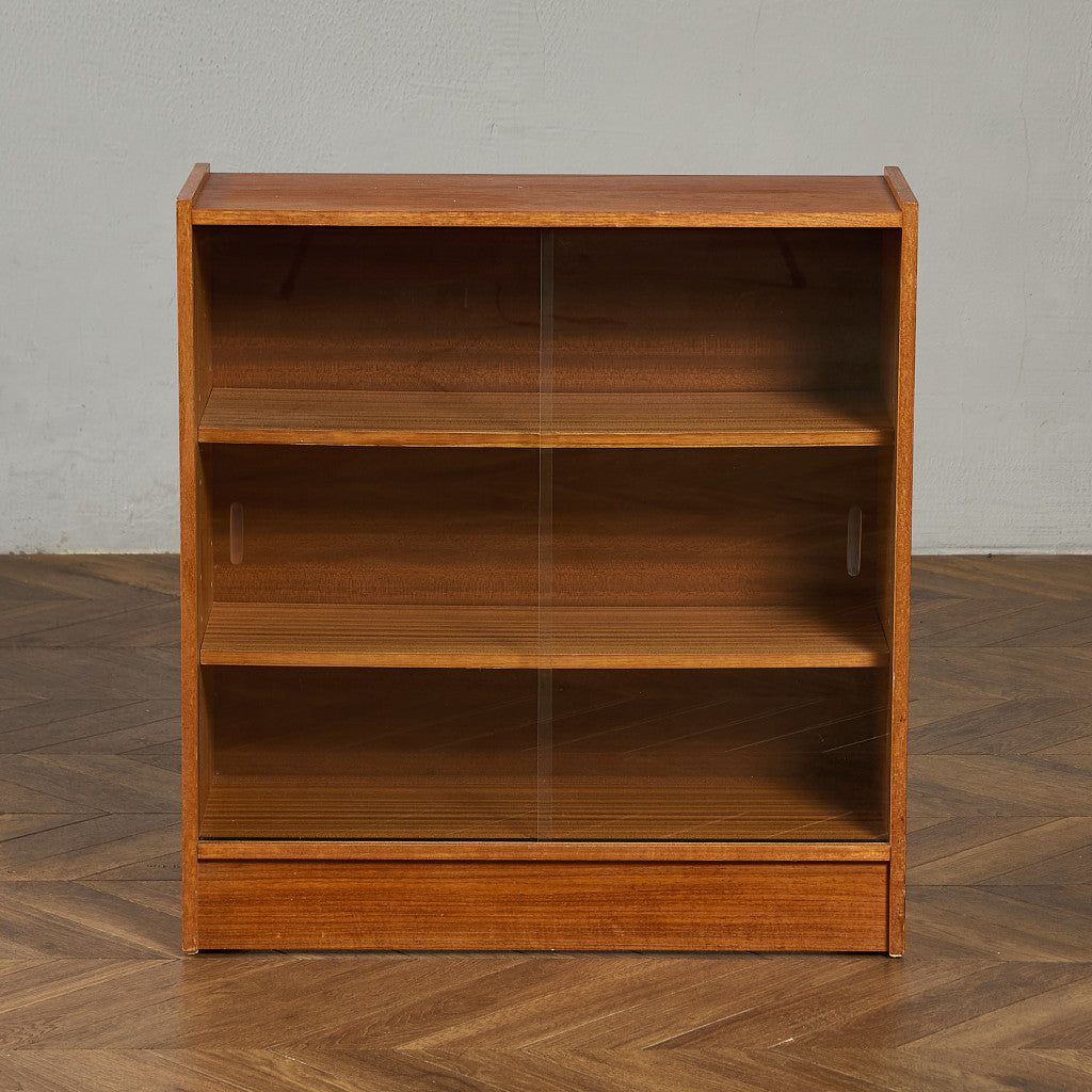 英国 ヴィンテージ ナロー ガラス ブックケース 食器棚