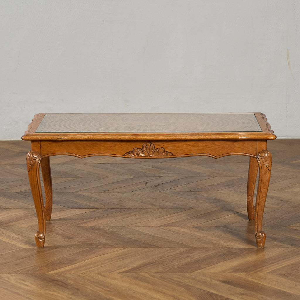 英国 クラシック ガラストップ ラタン コーヒーテーブル