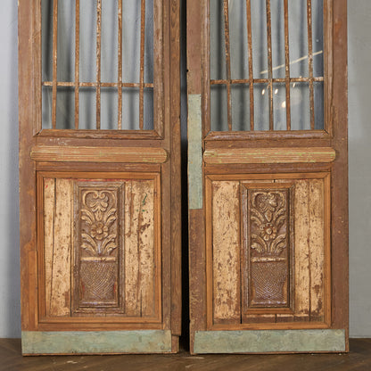 英国 アンティーク 両開き 鉄格子 ウッド ドア 2点セット