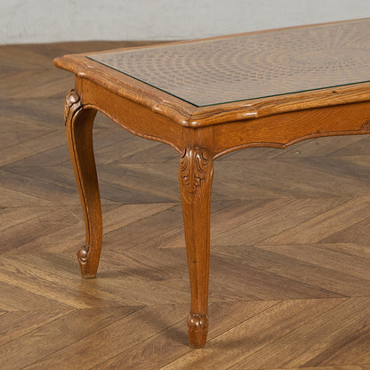 英国 クラシック ガラストップ ラタン コーヒーテーブル