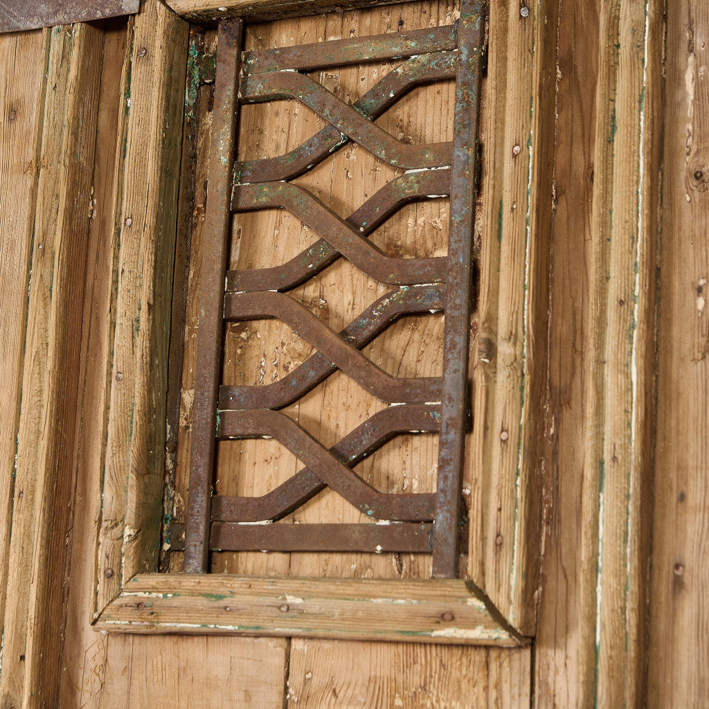 英国 アンティーク 両開き 鉄格子 ウッド ドア 2点セット