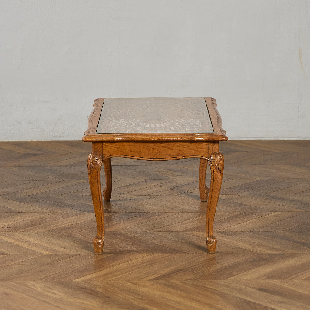 英国 クラシック ガラストップ ラタン コーヒーテーブル