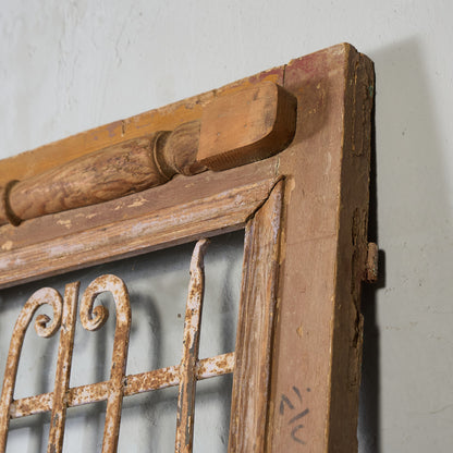 英国 アンティーク 両開き 鉄格子 ウッド ドア 2点セット