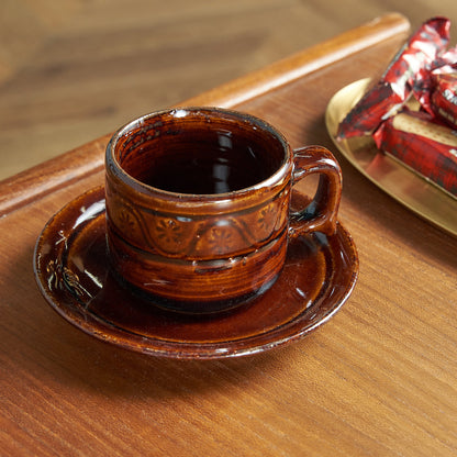 FLOWER STAMP CUP&SAUCER / BROWN