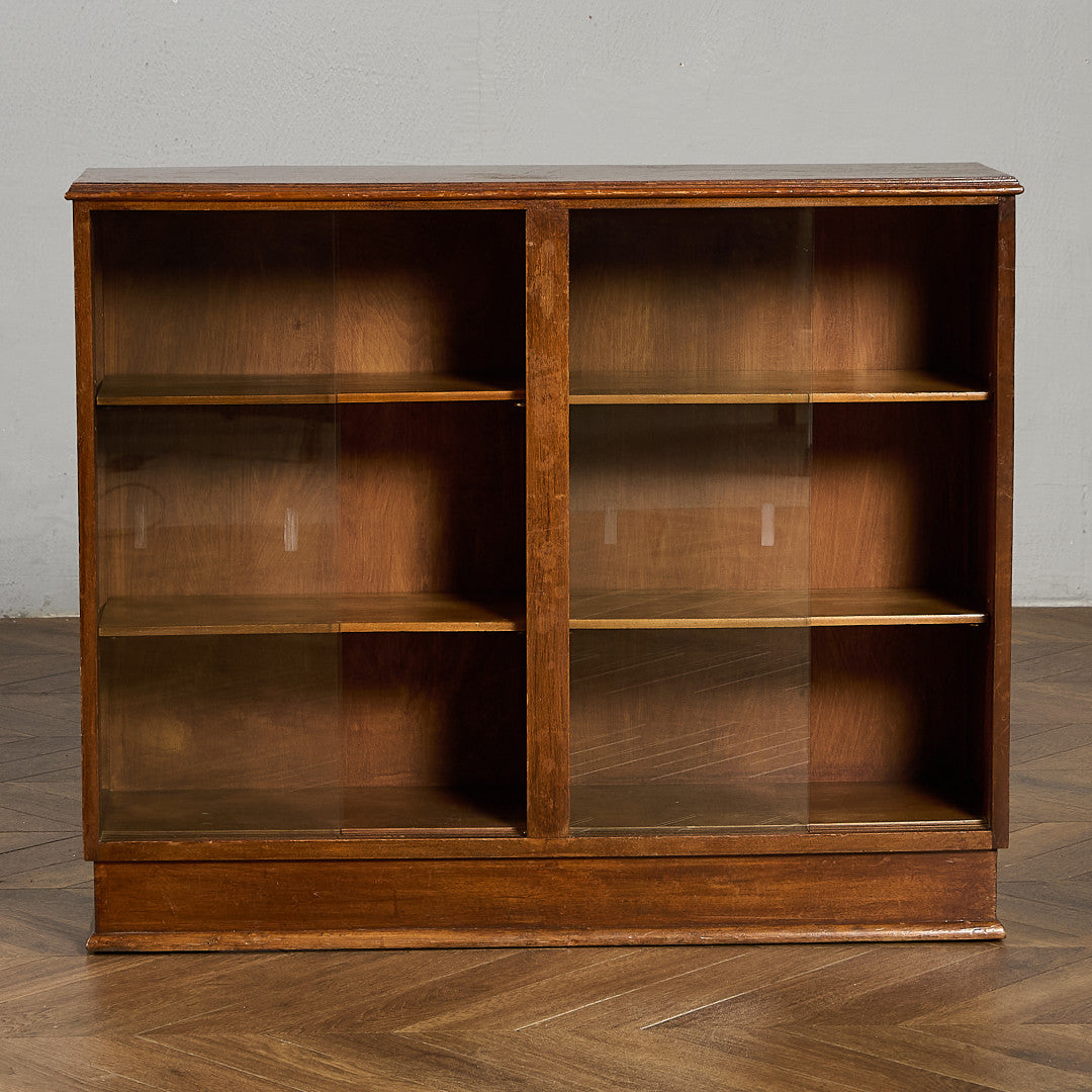 英国 ヴィンテージ ナロー ガラス ブックケース 食器棚