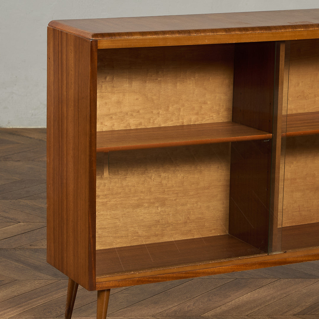 英国 ヴィンテージ ナロー ガラス ブックケース 食器棚