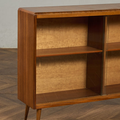 英国 ヴィンテージ ナロー ガラス ブックケース 食器棚