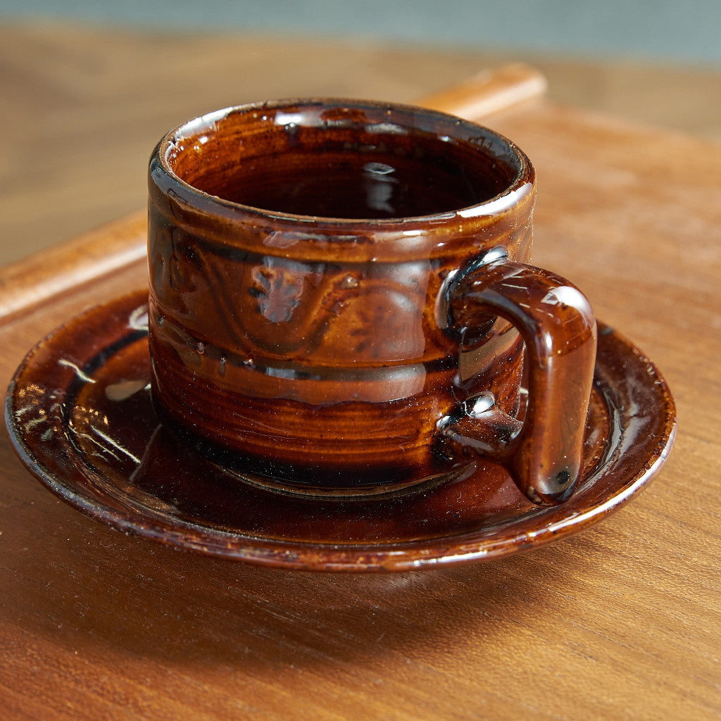 FLOWER STAMP CUP&SAUCER / BROWN