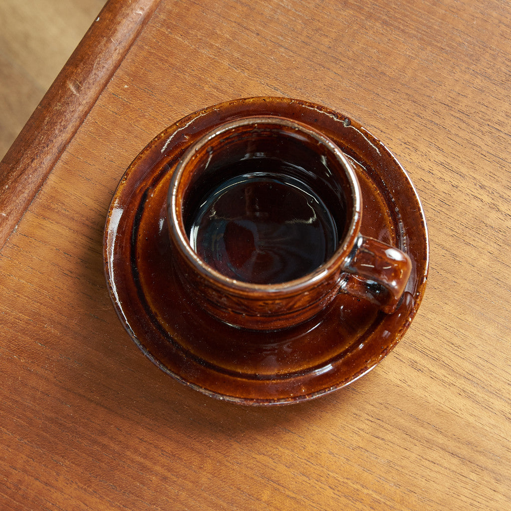 FLOWER STAMP CUP&SAUCER / BROWN