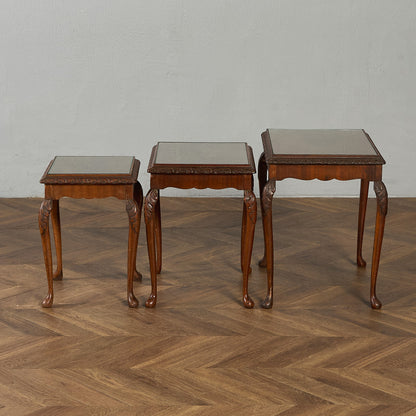 英国 クラシック ガラストップ ネストテーブル