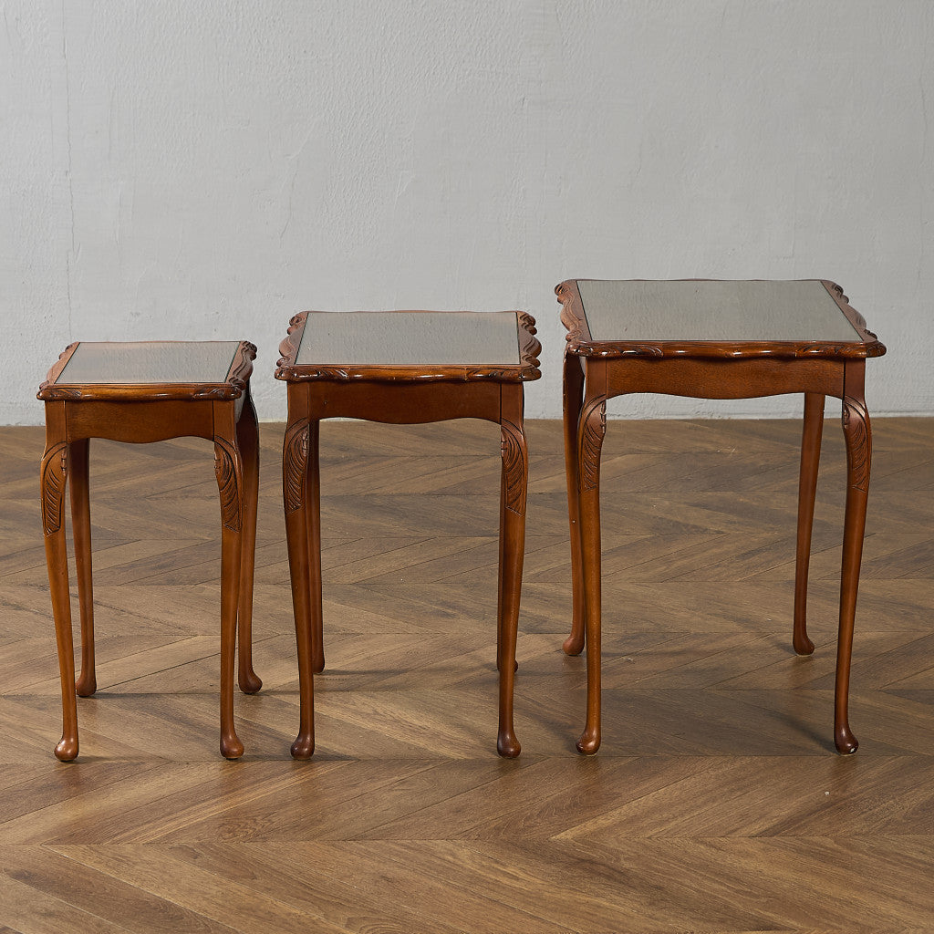 英国 クラシック ガラストップ ネストテーブル