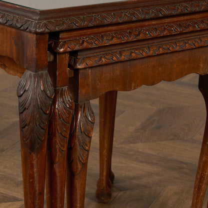 英国 クラシック ガラストップ ネストテーブル