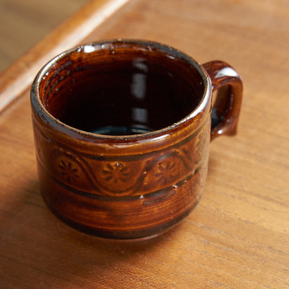 FLOWER STAMP CUP&SAUCER / BROWN