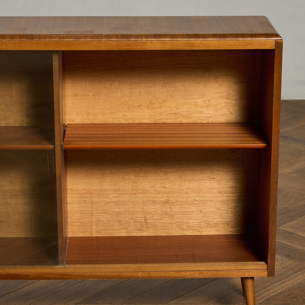 英国 ヴィンテージ ナロー ガラス ブックケース 食器棚